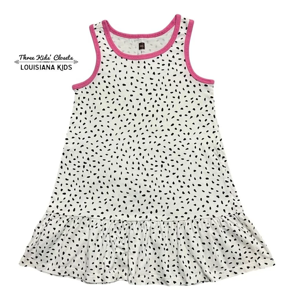 Tea Collection 3Y White Pink & Black Speckled Tank Dress